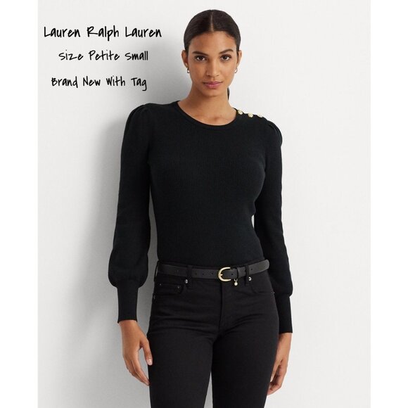 Lauren Ralph Lauren Sweaters - Lauren Ralph Lauren Crewneck Puff-Sleeve Black Sweater Petite Size Small New